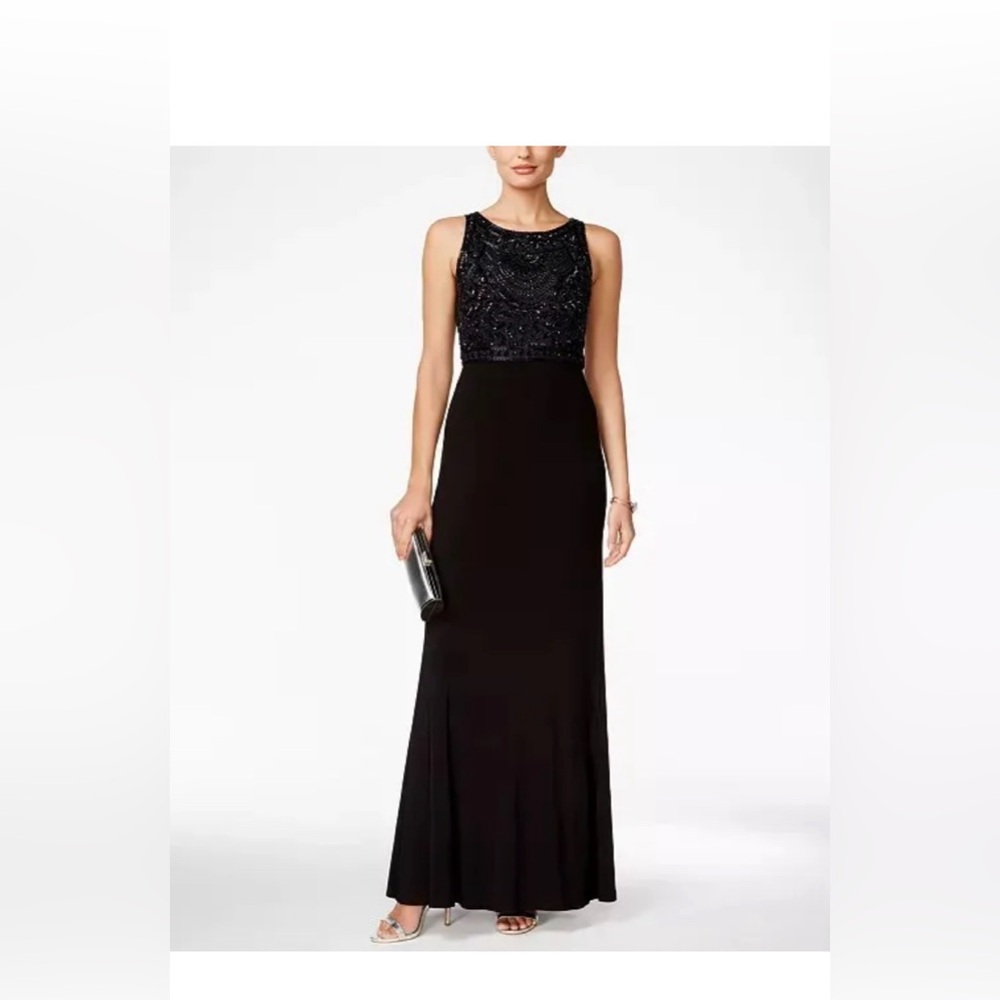 Adrianna Papell Black Beaded Bodice Jersey Gown